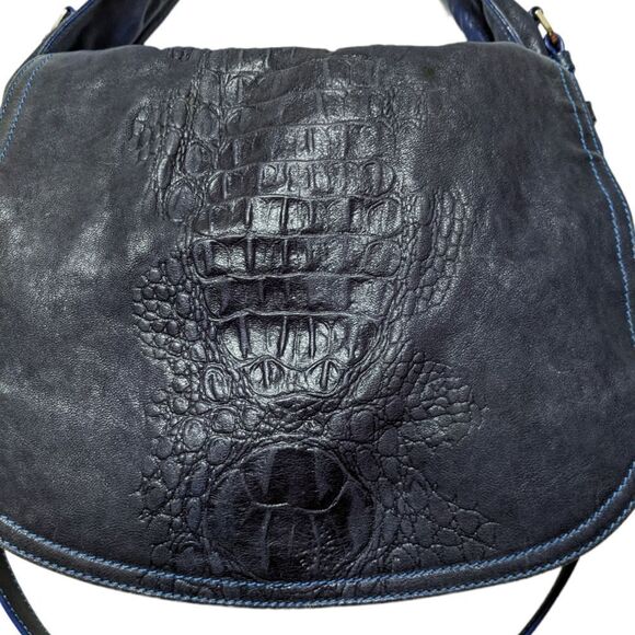 ROBERTO CAVALLI Croc Leather Flap Shoulder Bag - Picture 2 of 9